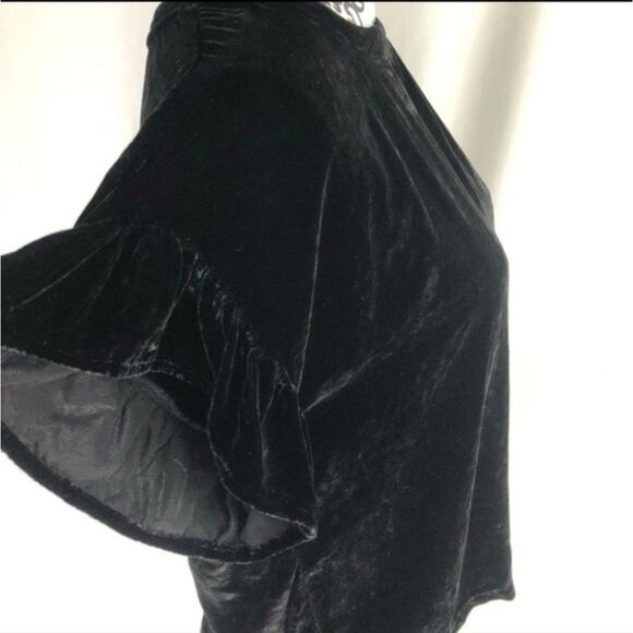 Current/Elliott Fancy Top Whimsey Goth Silk Blend Velvet Flutter Sleeve Top - Picture 6 of 8
